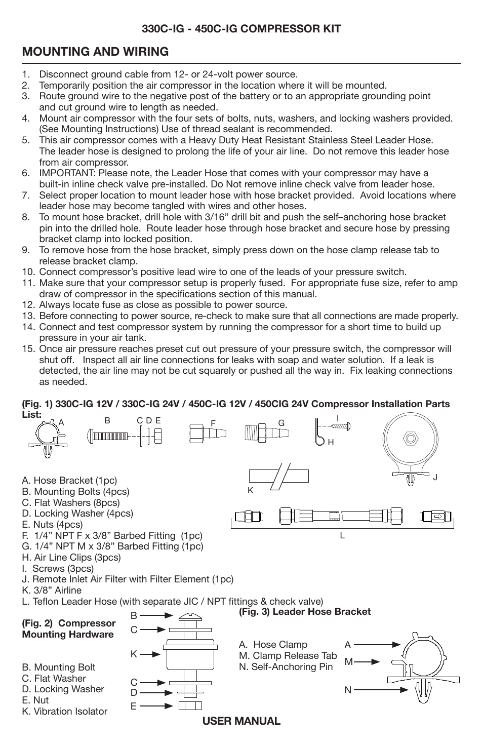 Mounting and wiring | VIAIR 450C-IG User Manual | Page 3 / 8