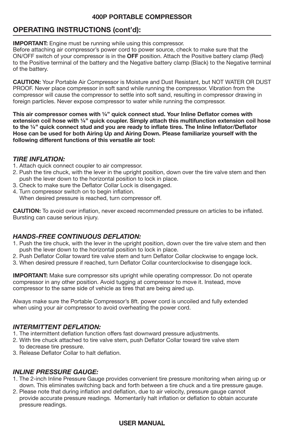 Operating instructions (cont’d) | VIAIR 400P User Manual | Page 3 / 4