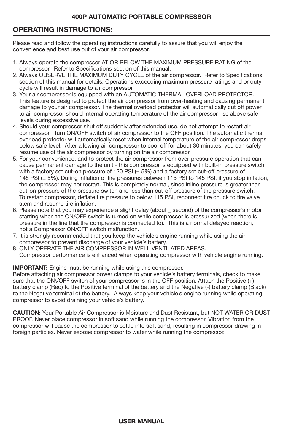 Operating instructions | VIAIR 400P-Auto User Manual | Page 3 / 8