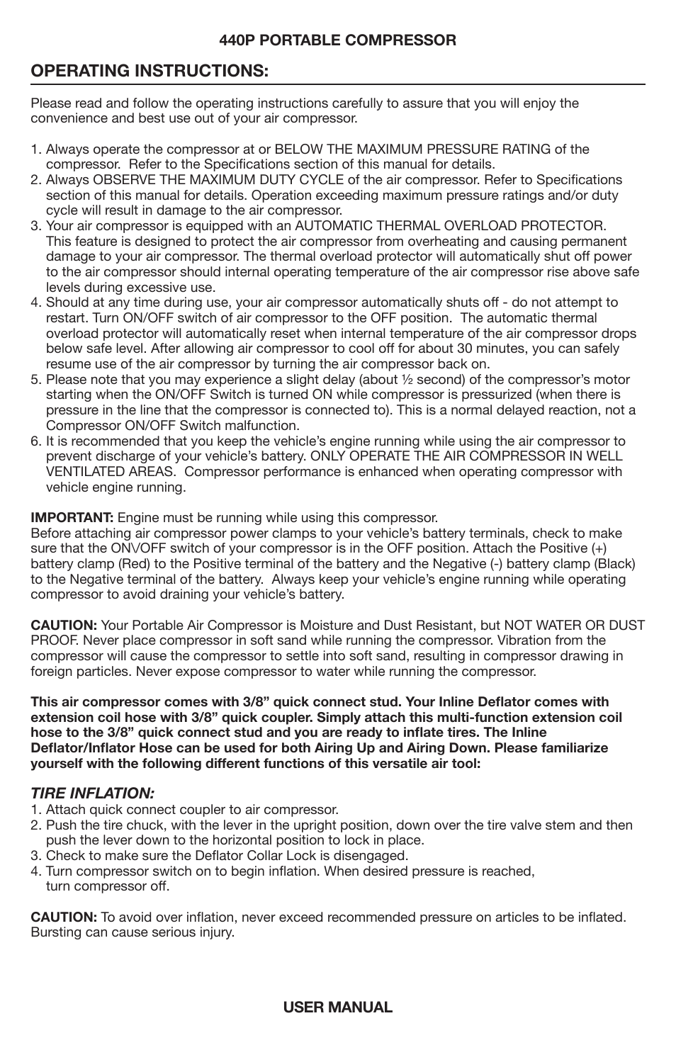 Operating instructions | VIAIR 440P User Manual | Page 3 / 4