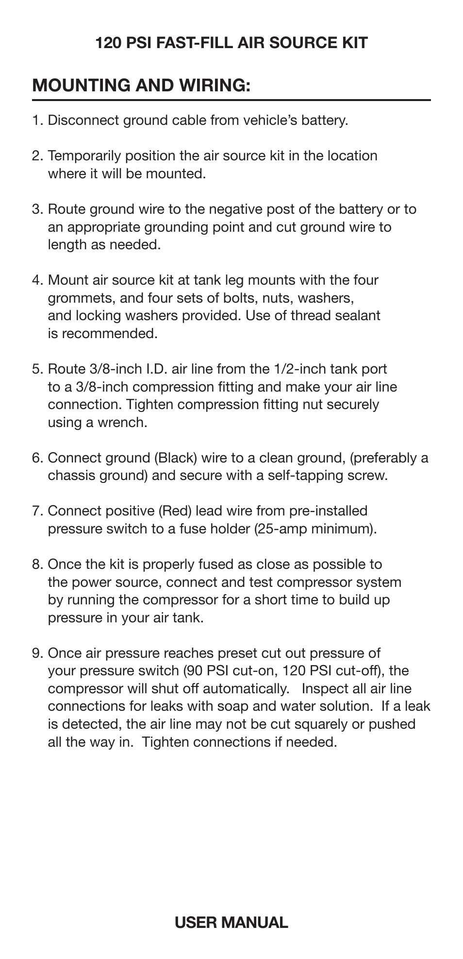 Mounting and wiring | VIAIR 120 PSI Fast-Fill User Manual | Page 4 / 10