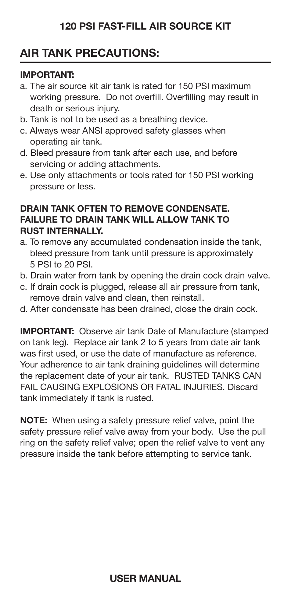 Air tank precautions | VIAIR 120 PSI Fast-Fill User Manual | Page 6 / 10