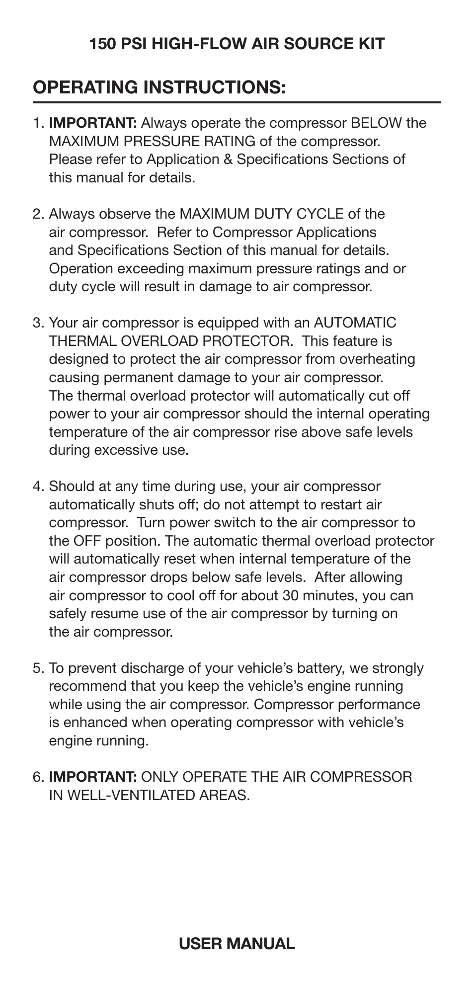 Operating instructions | VIAIR 150 PSI High-Flow User Manual | Page 5 / 10