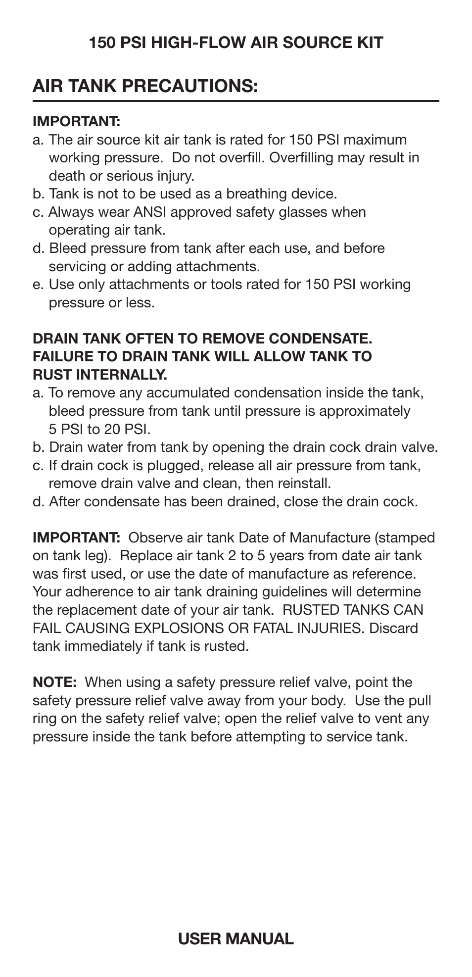 Air tank precautions | VIAIR 150 PSI High-Flow User Manual | Page 6 / 10