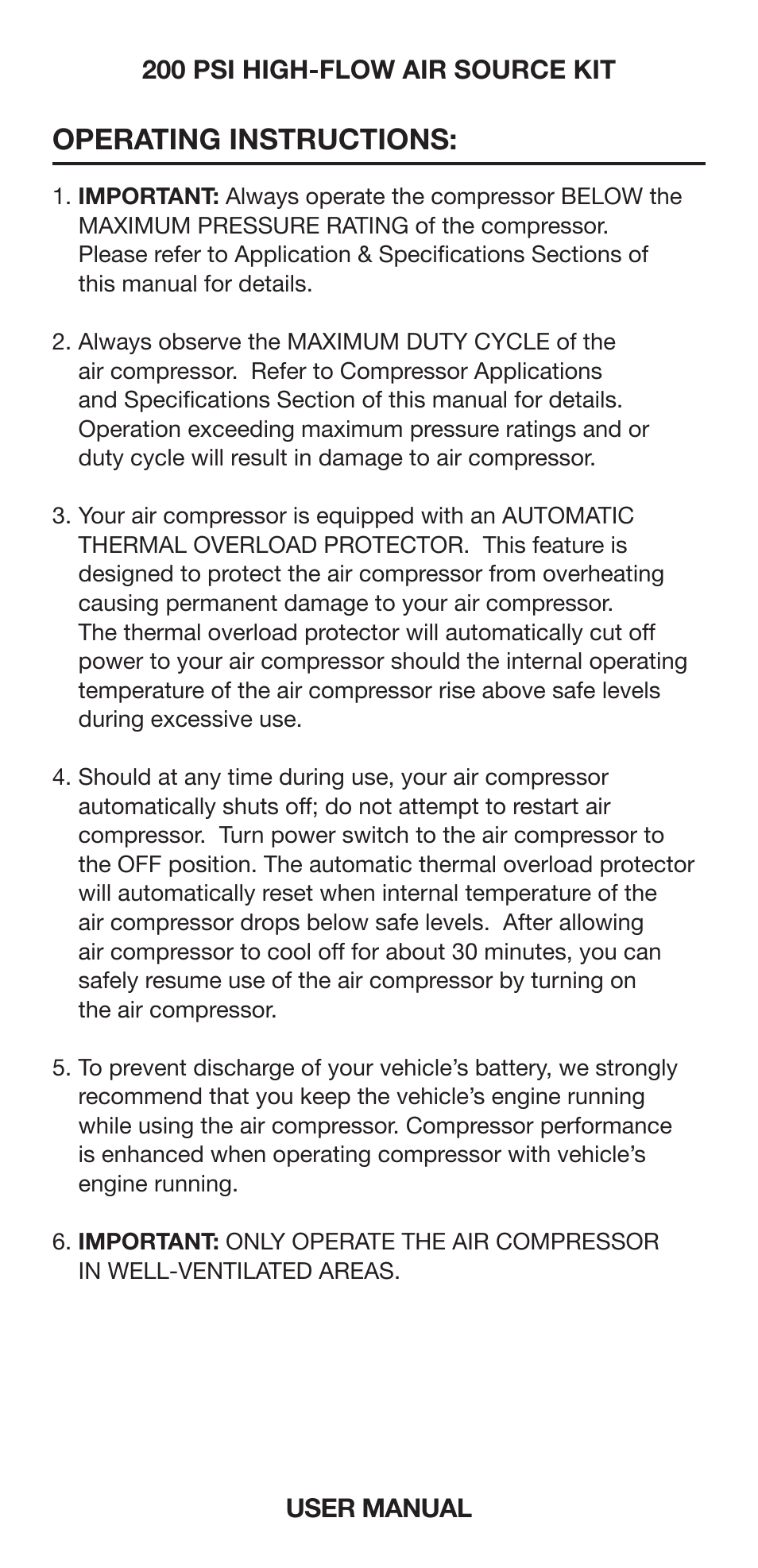 Operating instructions | VIAIR 200 PSI High-Flow User Manual | Page 5 / 10