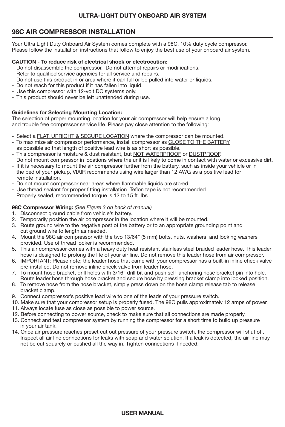 98c air compressor installation | VIAIR Ultra-Light Duty OBA User Manual | Page 4 / 8