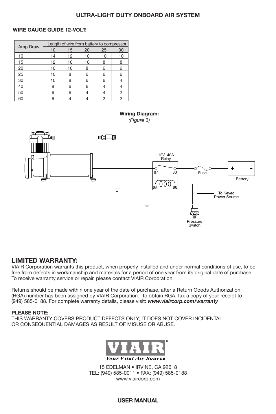 Limited warranty | VIAIR Ultra-Light Duty OBA User Manual | Page 8 / 8