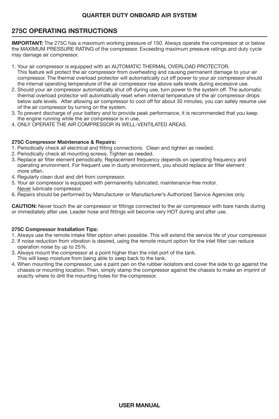 275c operating instructions | VIAIR Quarter Duty OBA User Manual | Page 5 / 8