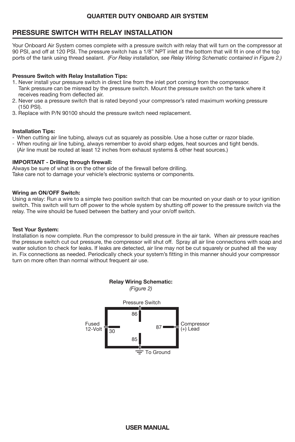 Pressure switch with relay installation | VIAIR Quarter Duty OBA User Manual | Page 6 / 8