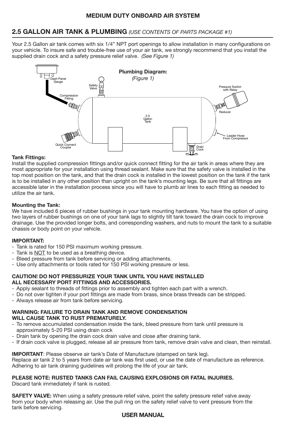 5 gallon air tank & plumbing, User manual medium duty onboard air system | VIAIR Medium Duty OBA User Manual | Page 4 / 12