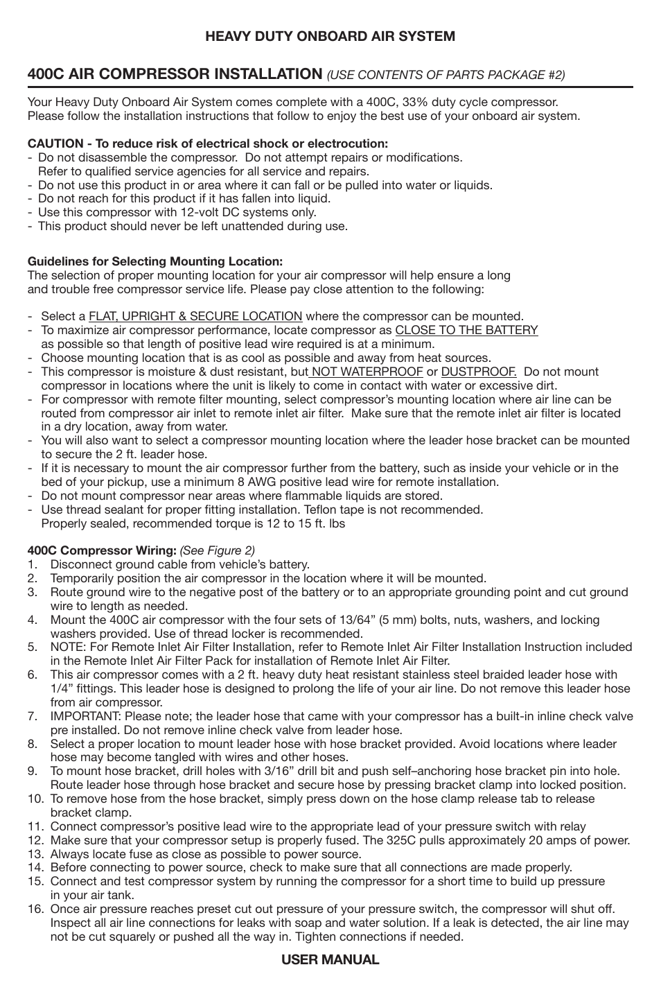 400c air compressor installation | VIAIR Heavy Duty OBA User Manual | Page 4 / 11