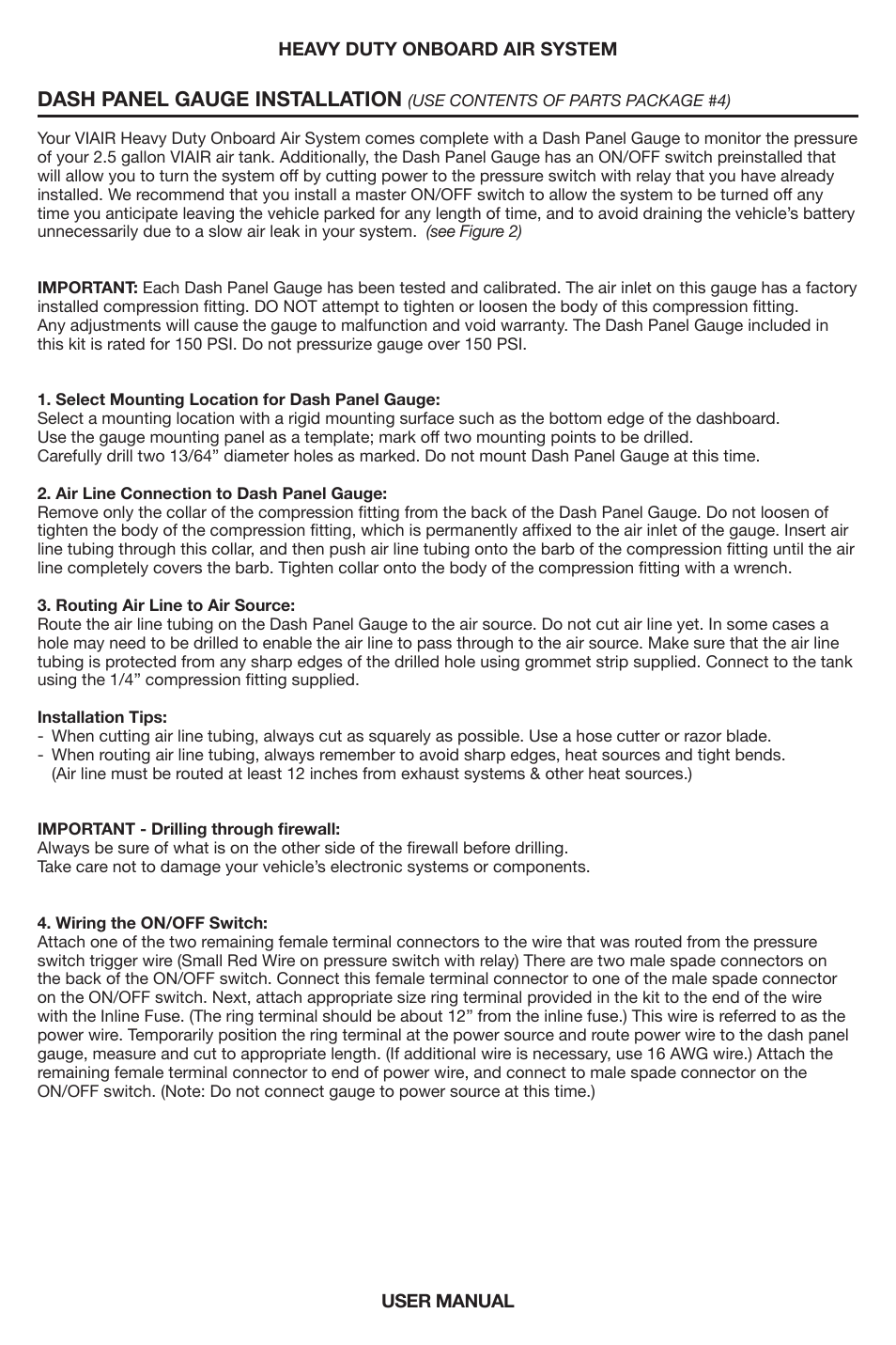 Dash panel gauge installation | VIAIR Heavy Duty OBA User Manual | Page 6 / 11
