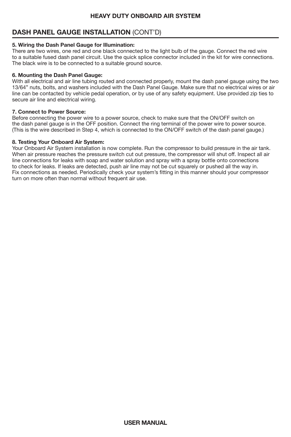 Dash panel gauge installation (cont’d) | VIAIR Heavy Duty OBA User Manual | Page 7 / 11