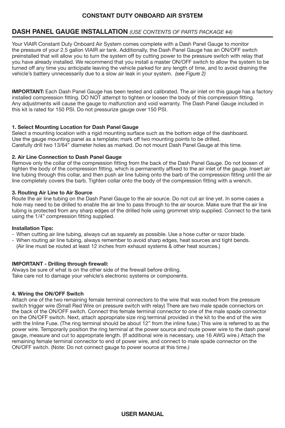 Dash panel gauge installation | VIAIR Constant Duty OBA User Manual | Page 6 / 11