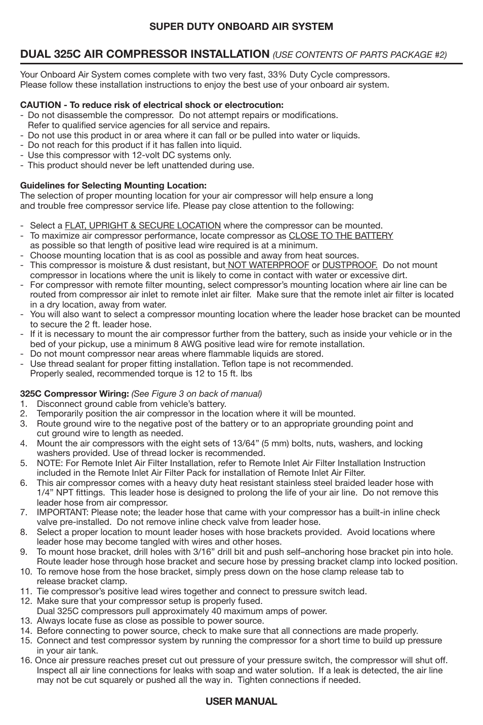 Dual 325c air compressor installation | VIAIR Super Duty OBA User Manual | Page 5 / 12