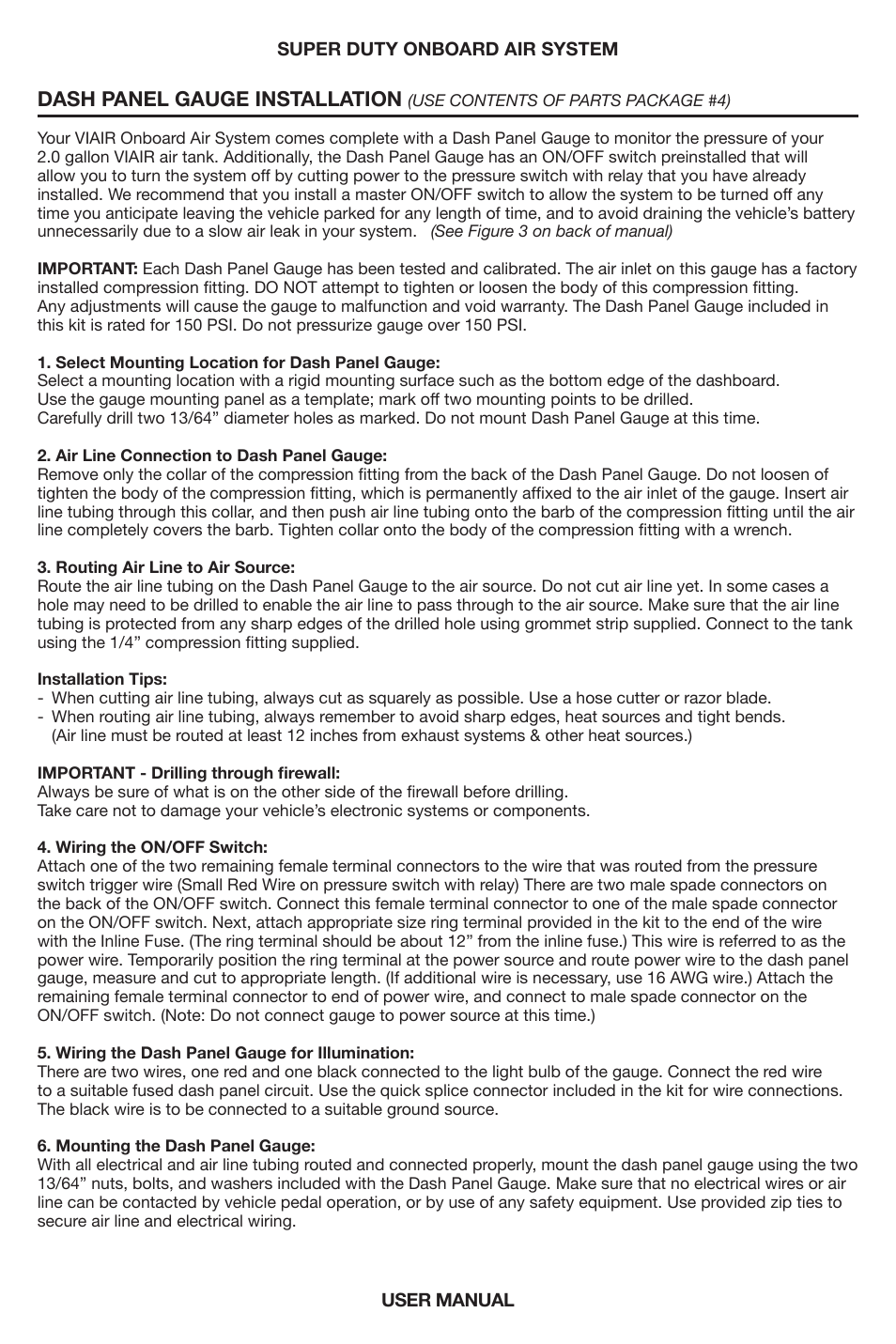 Dash panel gauge installation | VIAIR Super Duty OBA User Manual | Page 7 / 12