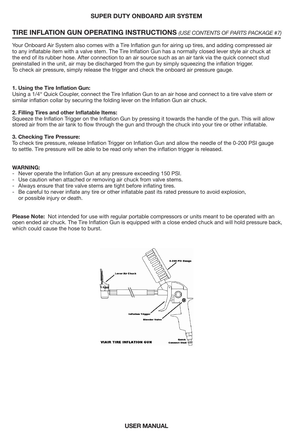 Tire inflation gun operating instructions | VIAIR Super Duty OBA User Manual | Page 9 / 12