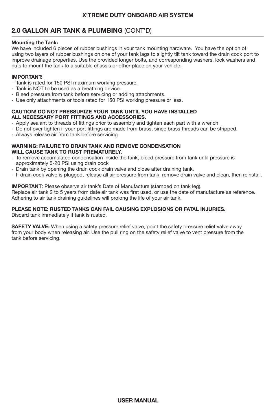 0 gallon air tank & plumbing (cont’d) | VIAIR X'Treme Duty OBA User Manual | Page 4 / 12