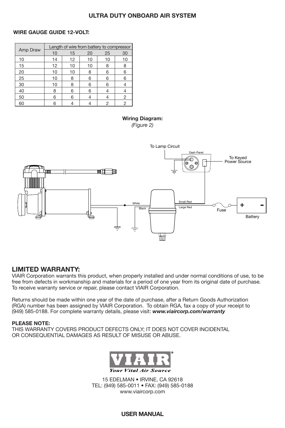 Limited warranty | VIAIR Ultra Duty OBA User Manual | Page 11 / 11