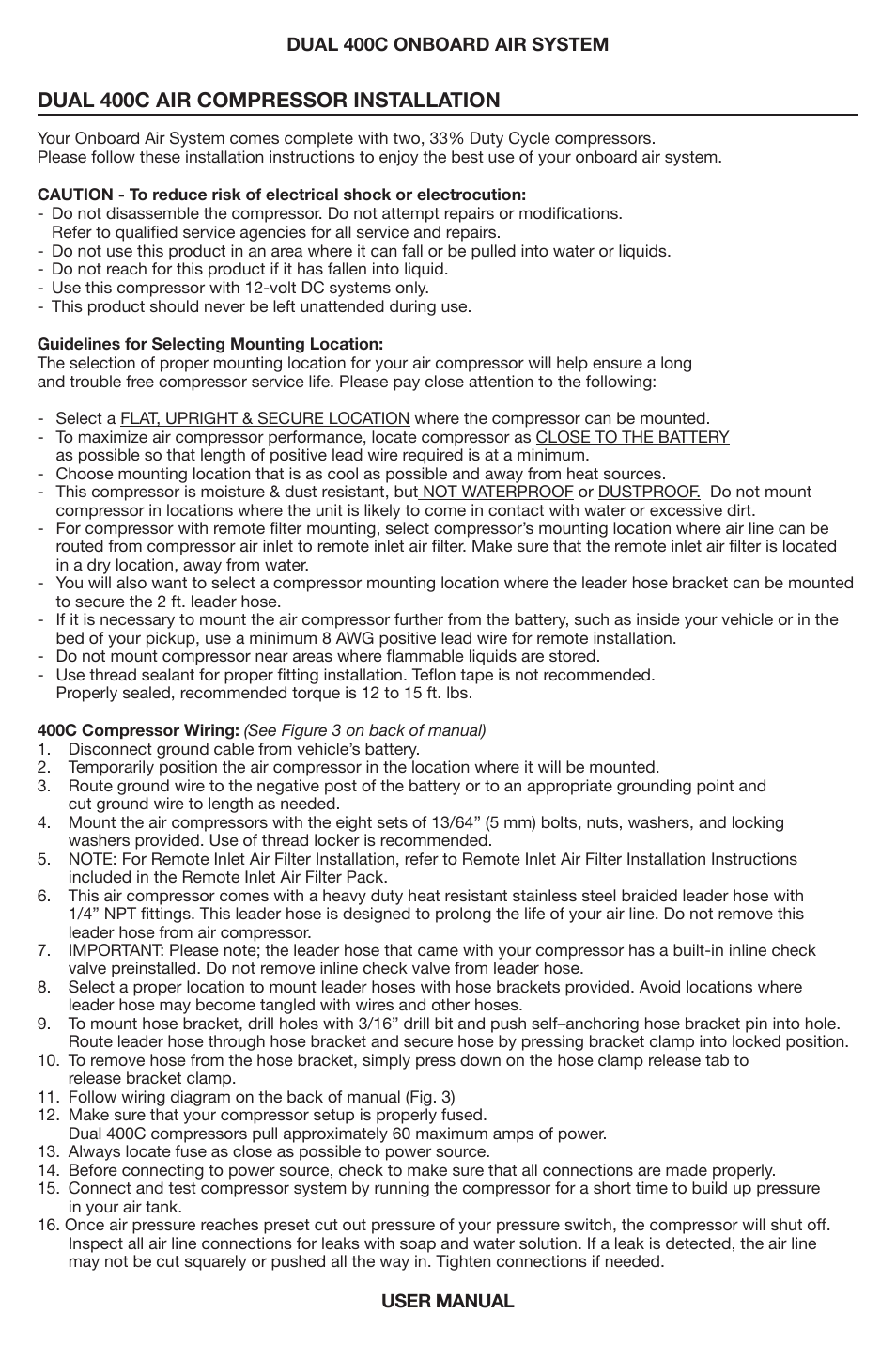 Dual 400c air compressor installation | VIAIR Dual 400C OBA User Manual | Page 5 / 12