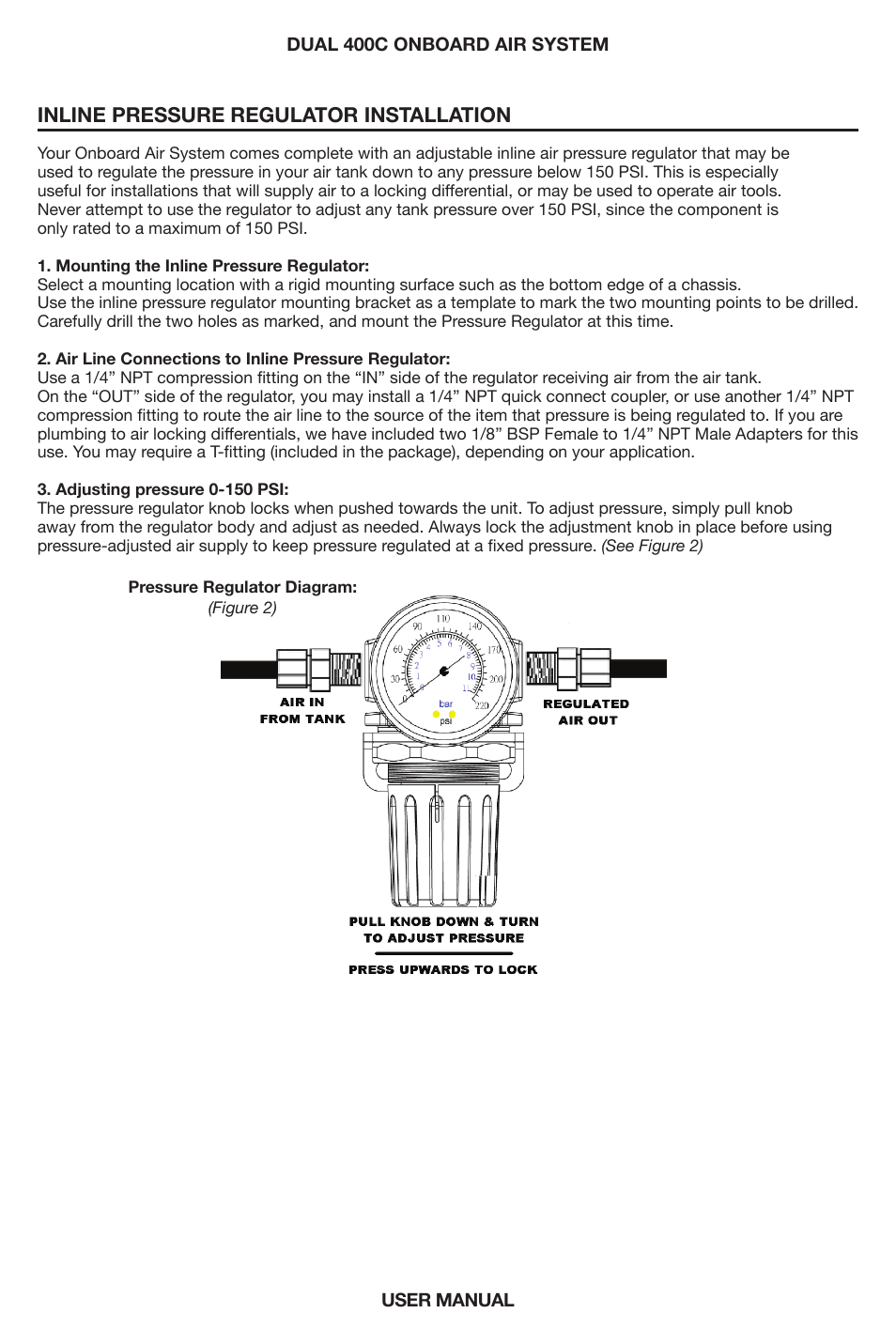 Inline pressure regulator installation | VIAIR Dual 400C OBA User Manual | Page 7 / 12
