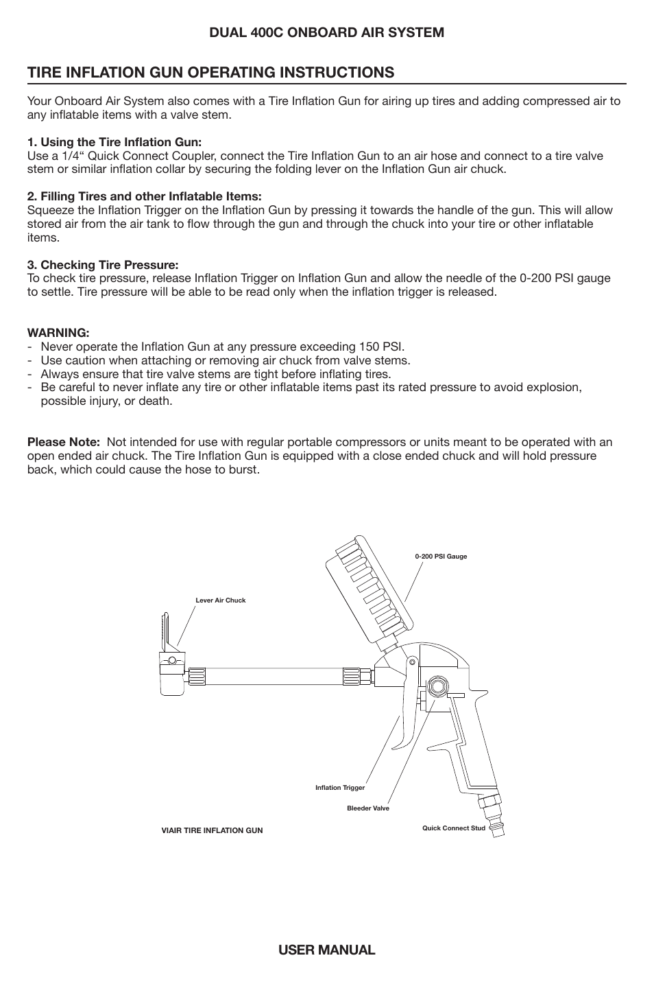 Tire inflation gun operating instructions | VIAIR Dual 400C OBA User Manual | Page 8 / 12