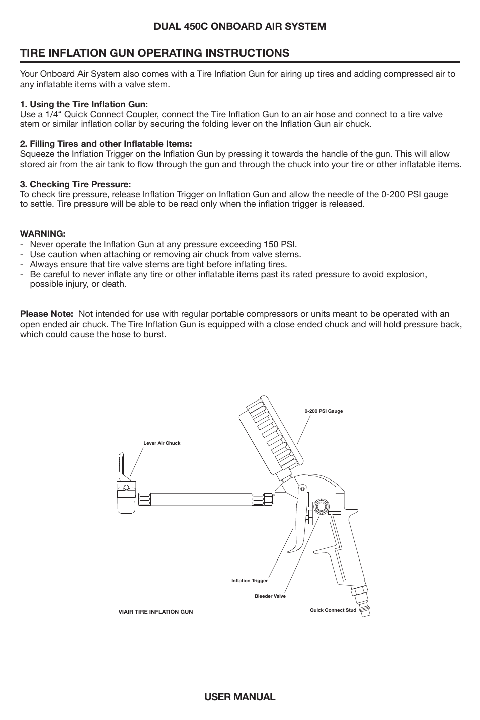 Tire inflation gun operating instructions | VIAIR Dual 450C OBA User Manual | Page 8 / 12