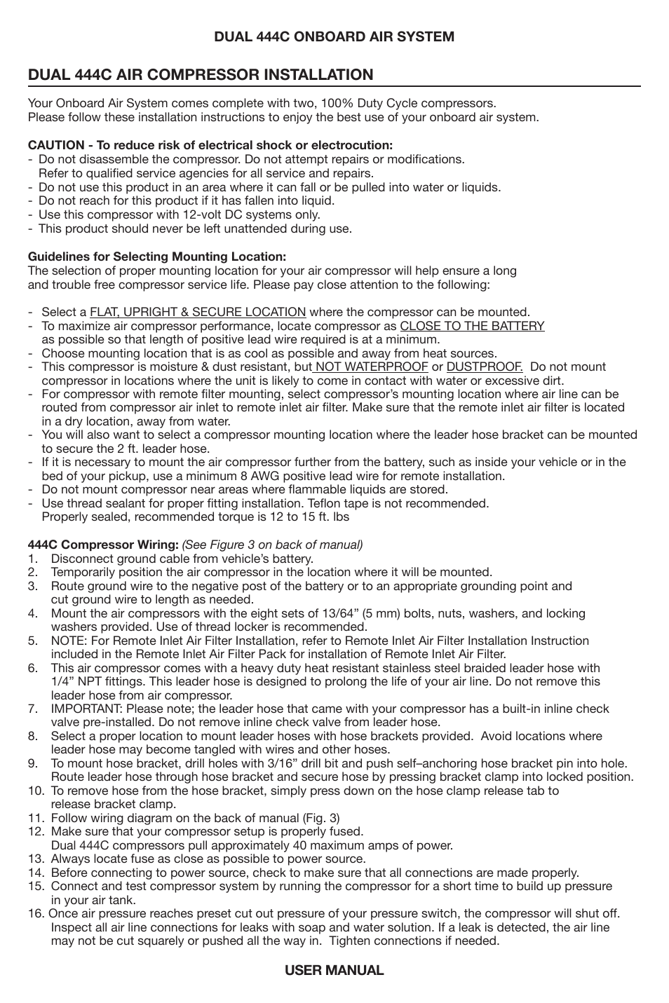 Dual 444c air compressor installation | VIAIR Dual 444C OBA User Manual | Page 5 / 12