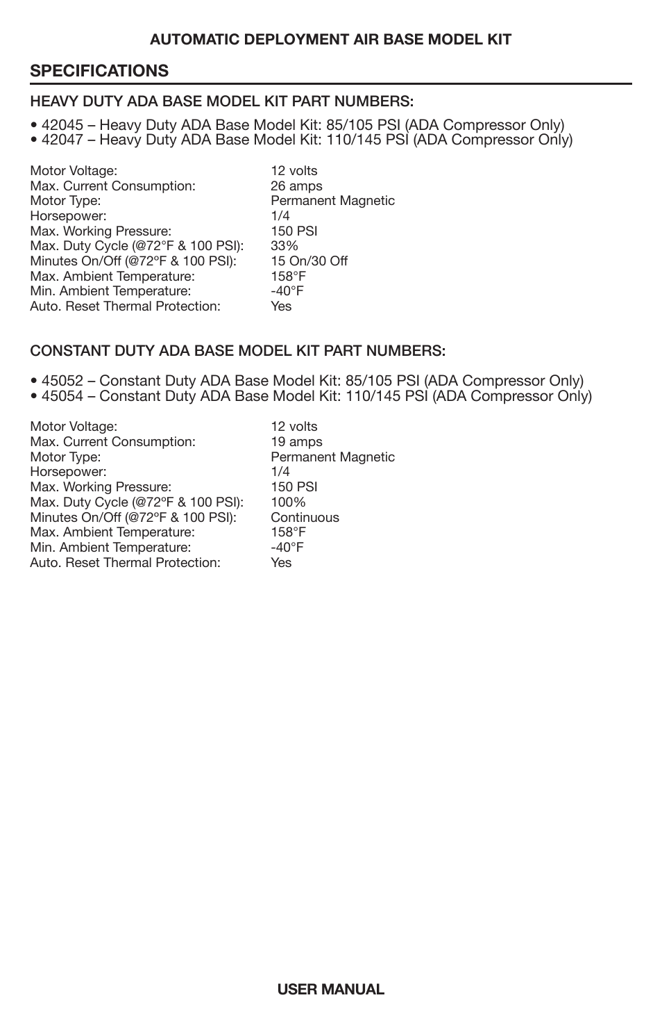Specifications | VIAIR Constant Duty (Base Model Kit) User Manual | Page 5 / 8