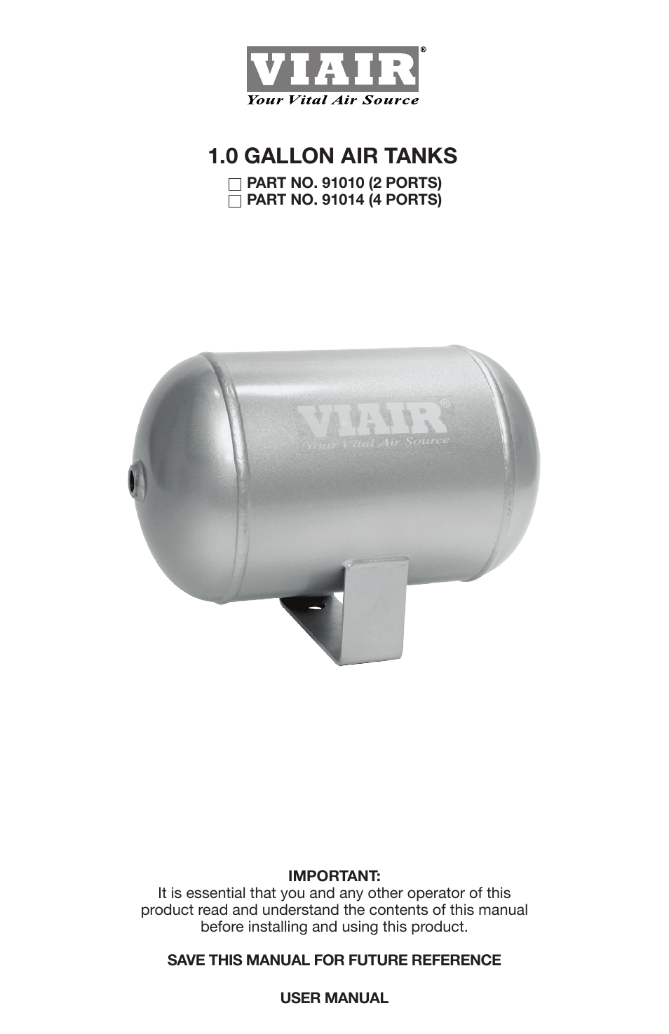 VIAIR Air Tank 1.0 Gallon User Manual | 4 pages