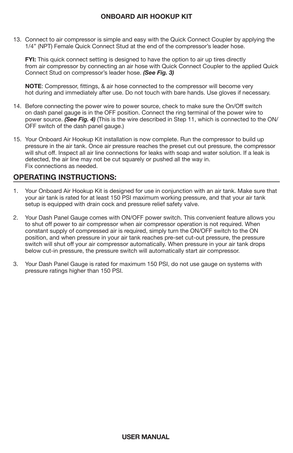 Operating instructions | VIAIR Onboard Air Hookup Kit User Manual | Page 6 / 10