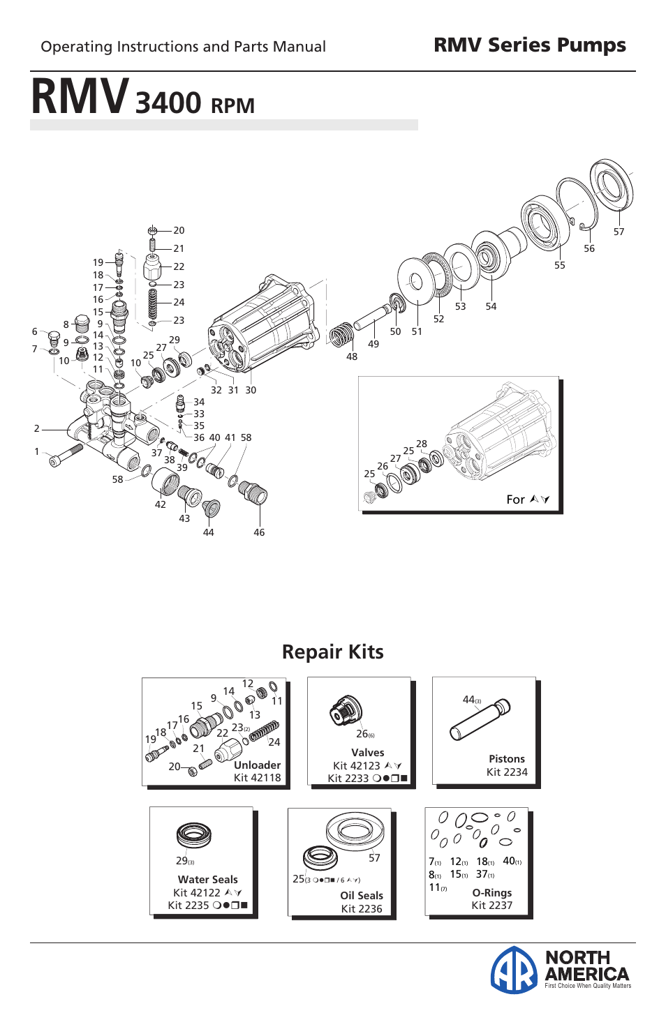 Plunger pumps, Rmv series pumps, Repair kits | North america, Operating instructions and parts manual | Vortexx RMV Series User Manual | Page 13 / 15