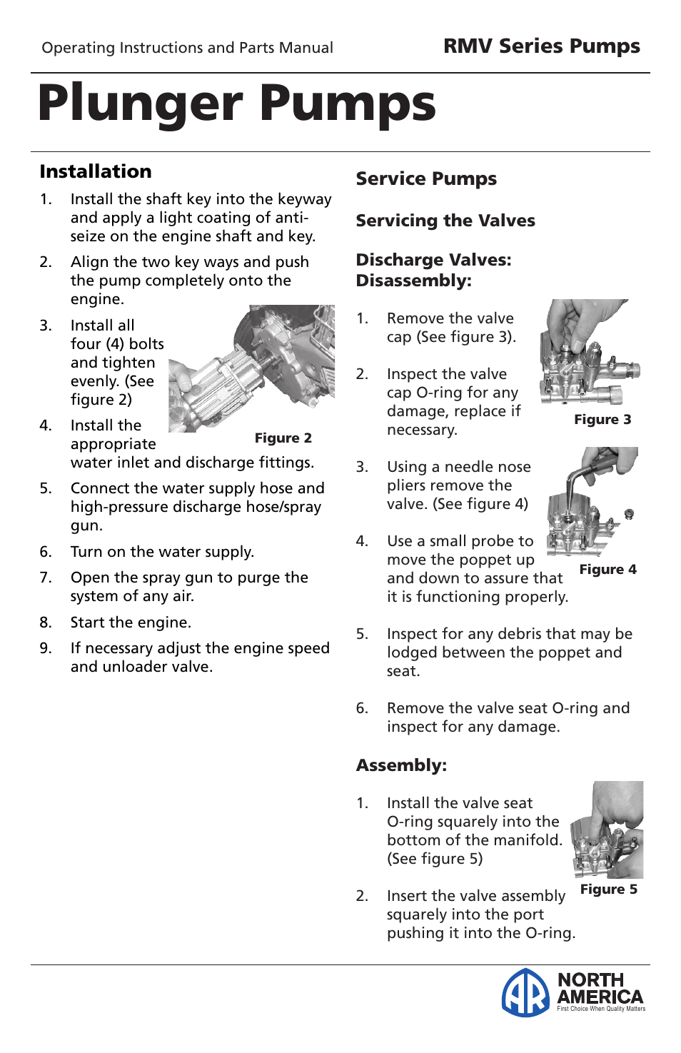 Plunger pumps, Rmv series pumps, North america | Vortexx RMV Series User Manual | Page 6 / 15