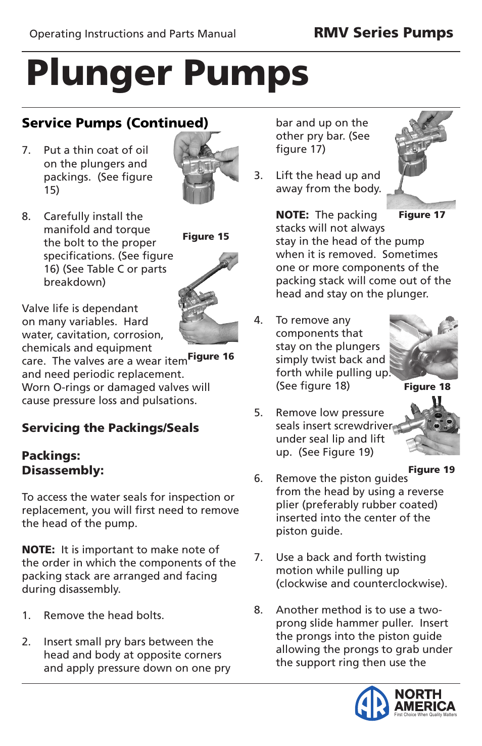 Plunger pumps, Rmv series pumps, North america | Vortexx RMV Series User Manual | Page 8 / 15