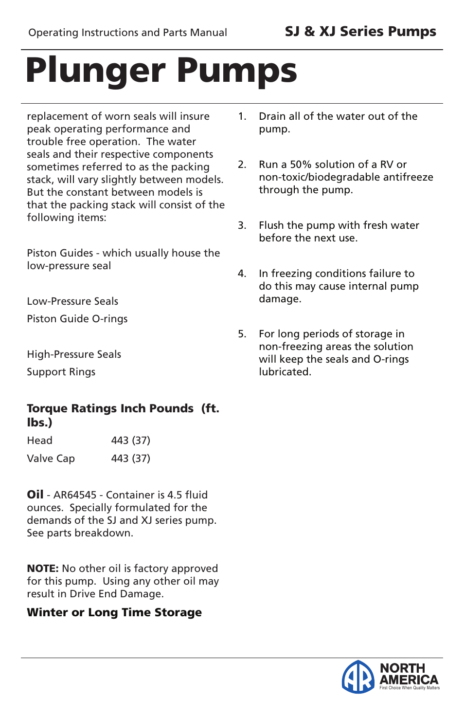 Plunger pumps, Sj & xj series pumps, North america | Service pumps (continued) | Vortexx SJ & XJ Series User Manual | Page 11 / 18