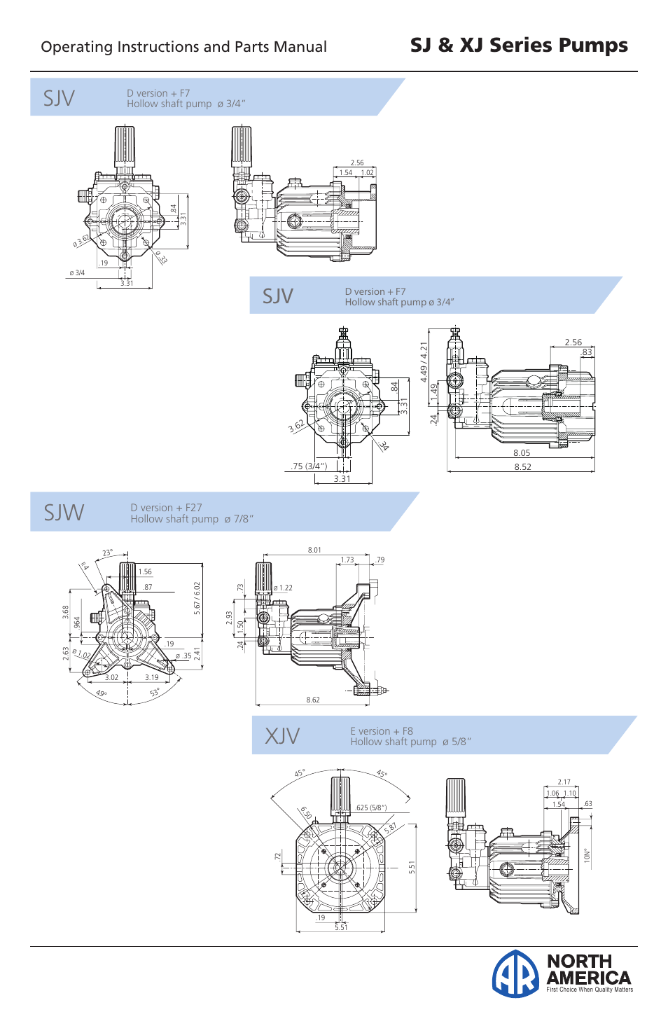 Plunger pumps, Sj & xj series pumps, North america | Operating instructions and parts manual | Vortexx SJ & XJ Series User Manual | Page 2 / 18