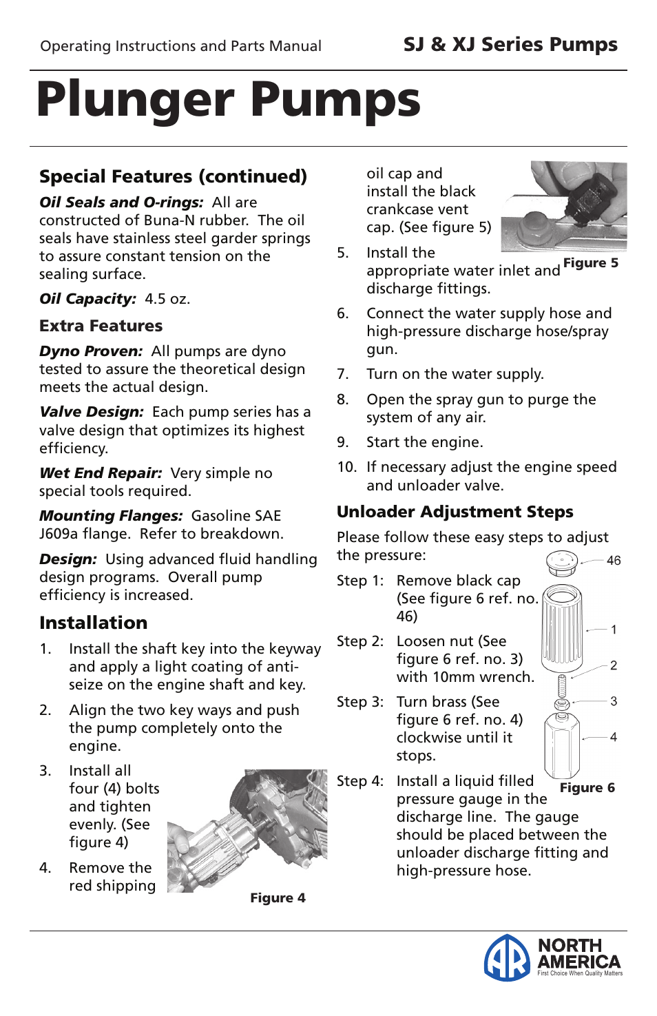 Plunger pumps, Sj & xj series pumps, North america | Vortexx SJ & XJ Series User Manual | Page 6 / 18