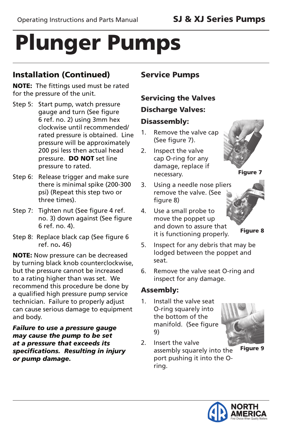 Plunger pumps, Sj & xj series pumps, North america | Vortexx SJ & XJ Series User Manual | Page 7 / 18