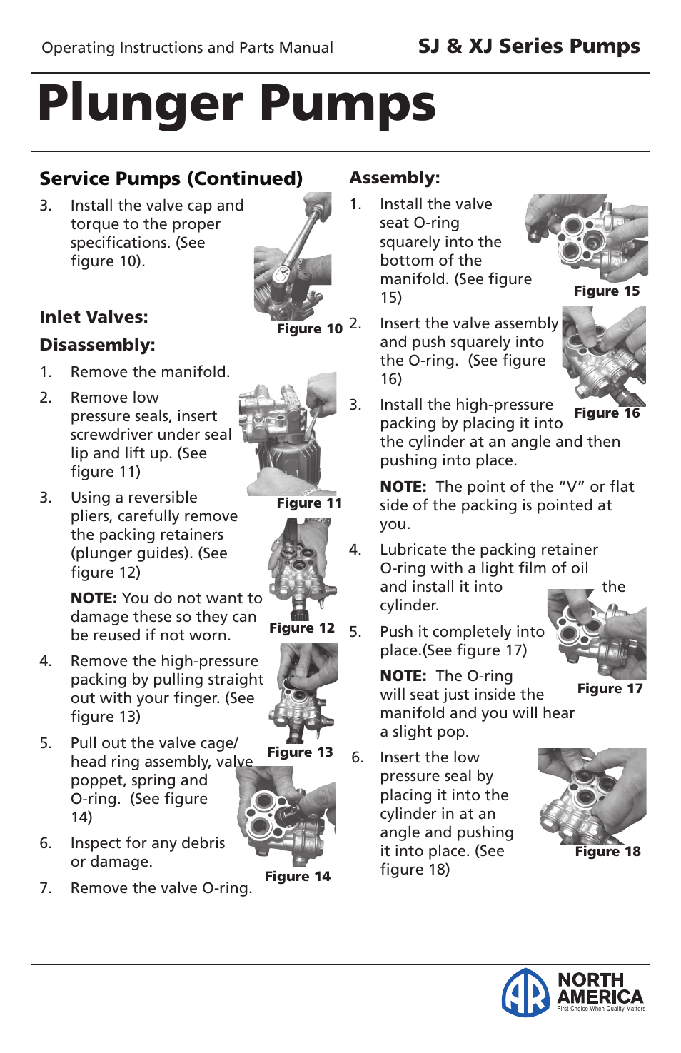 Plunger pumps, Sj & xj series pumps, North america | Service pumps (continued) | Vortexx SJ & XJ Series User Manual | Page 8 / 18