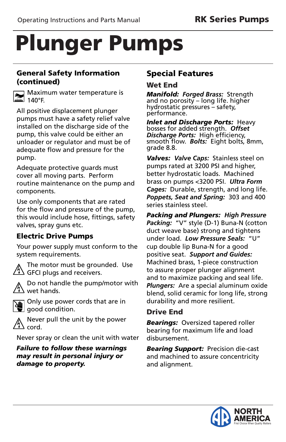 Plunger pumps, Rk series pumps | Vortexx RK Series User Manual | Page 5 / 21