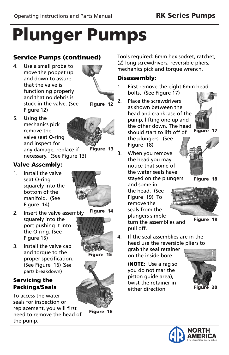 Plunger pumps, Rk series pumps, North america | Service pumps (continued) | Vortexx RK Series User Manual | Page 8 / 21