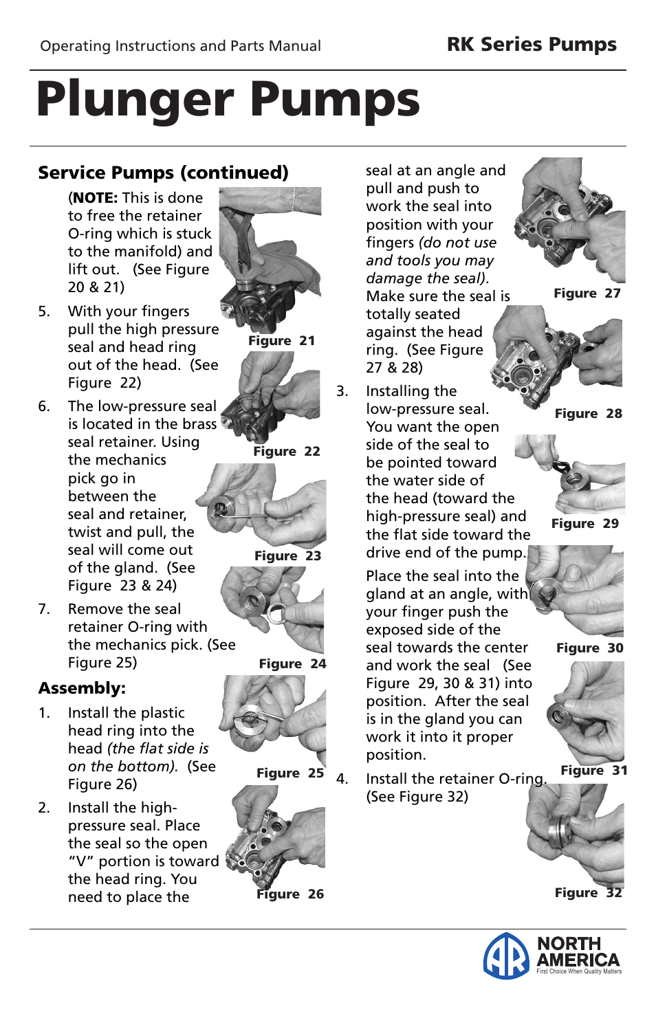 Plunger pumps, Rk series pumps, North america | Service pumps (continued) | Vortexx RK Series User Manual | Page 9 / 21
