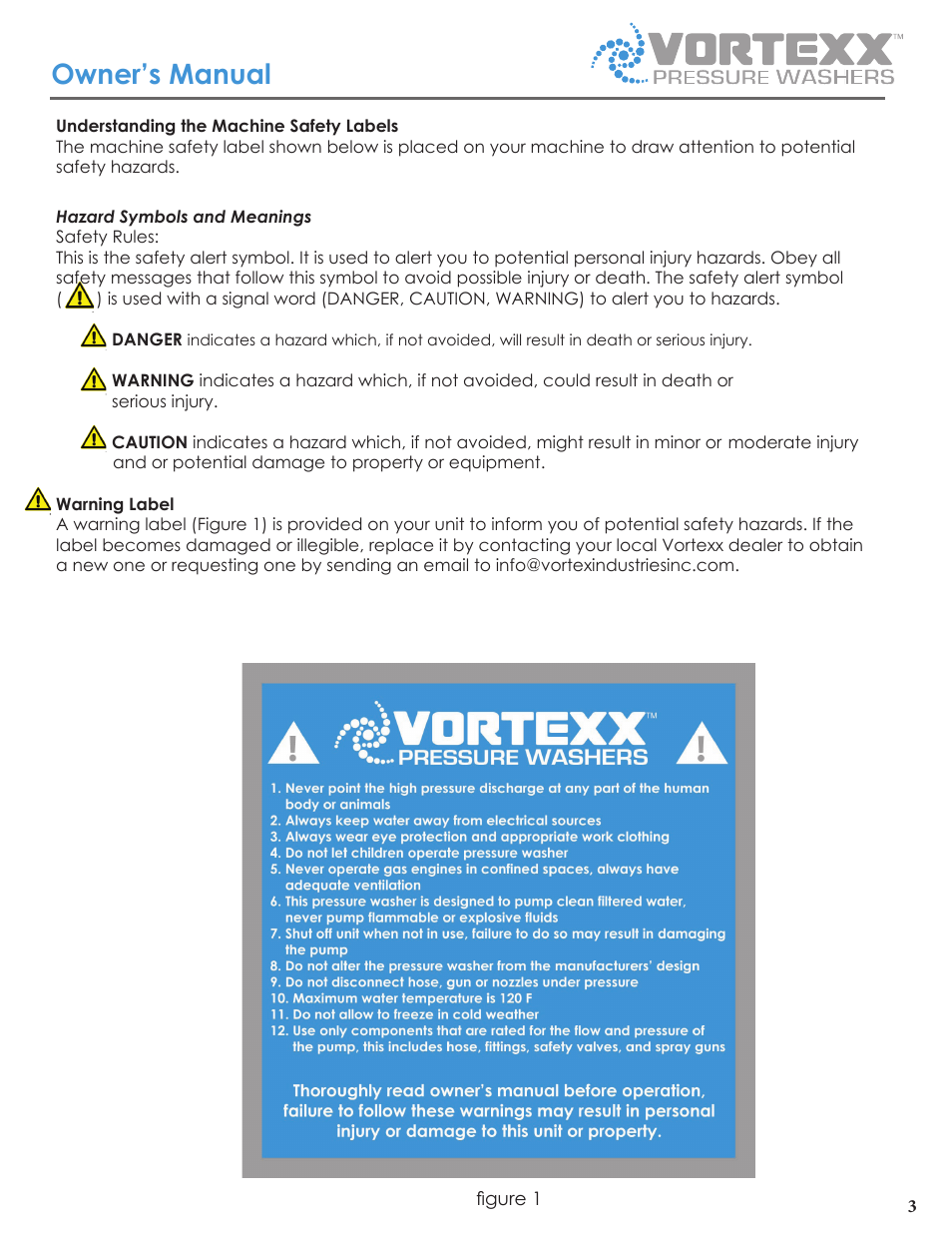 Owner’s manual | Vortexx Pressure washers User Manual | Page 3 / 12