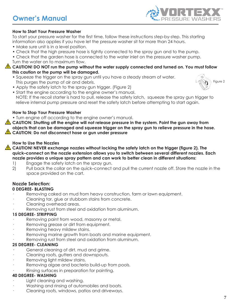 Owner’s manual | Vortexx Pressure washers User Manual | Page 7 / 12
