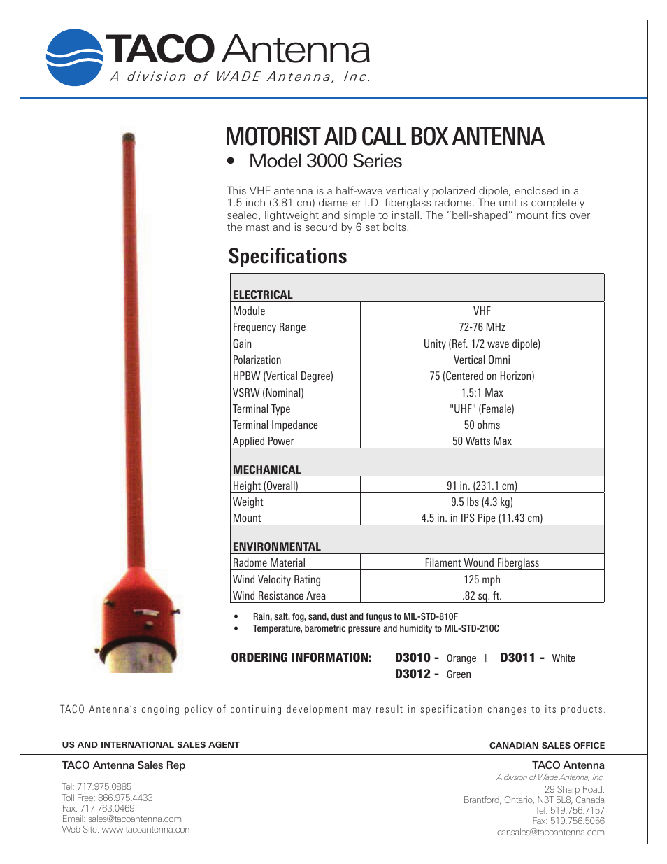 Wade Antenna D3000 Series User Manual | 1 page