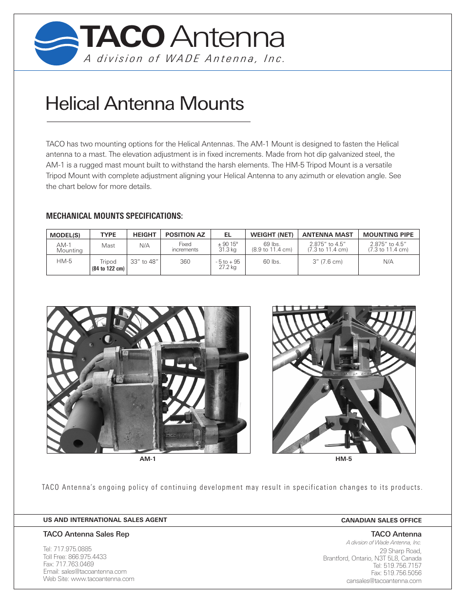 Antenna, Taco, Helical antenna mounts | Wade Antenna UHF User Manual | Page 3 / 3