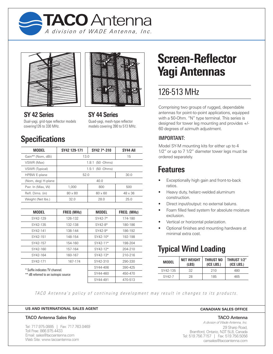 Wade Antenna SY 44 Series User Manual | 1 page