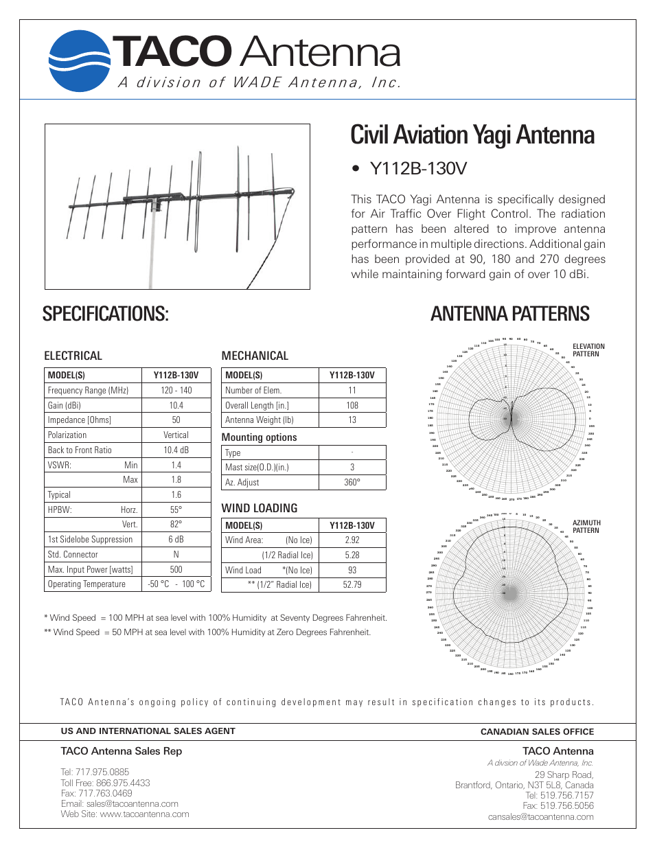 Wade Antenna Y112B-130V User Manual | 1 page