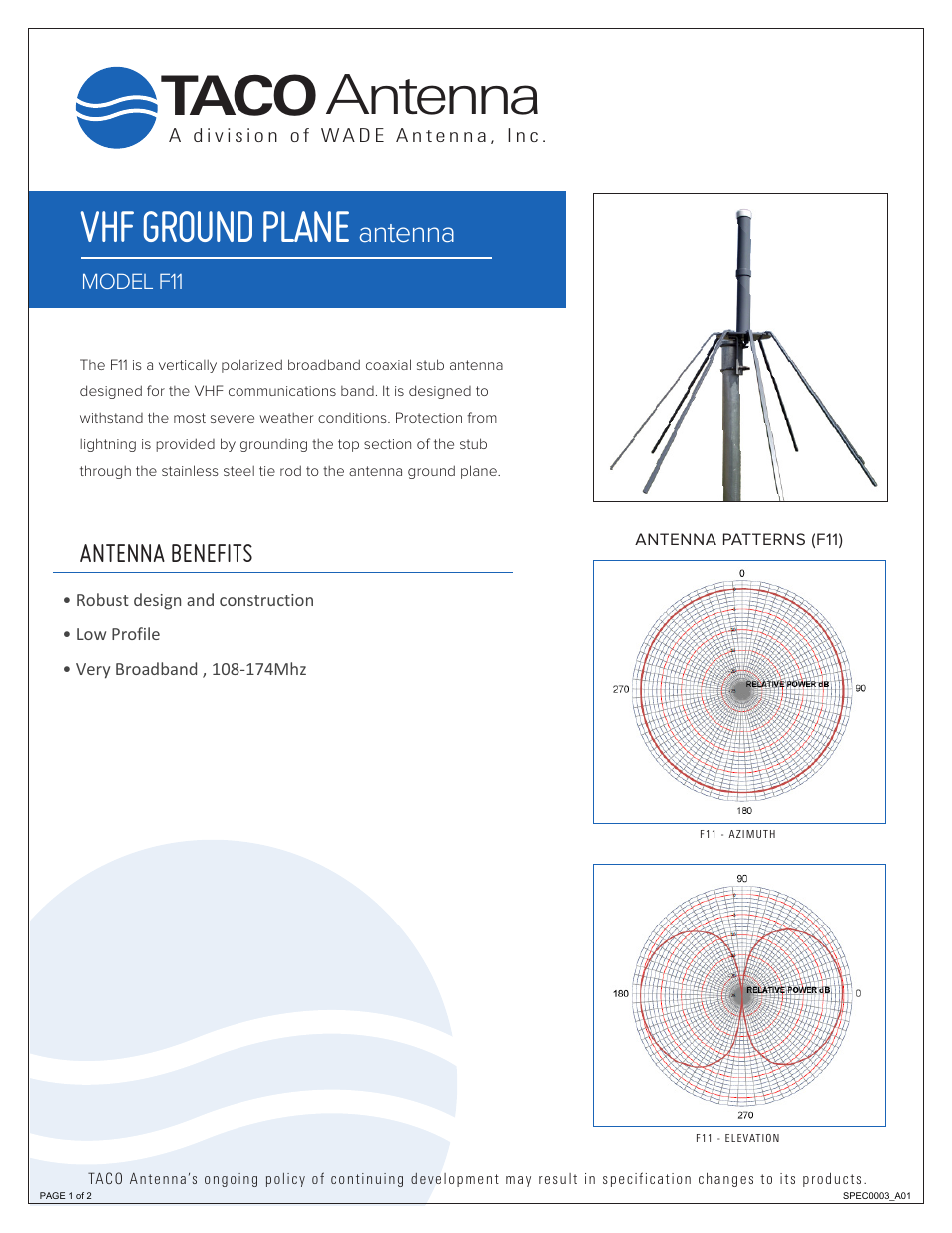 Wade Antenna F11 User Manual | 2 pages