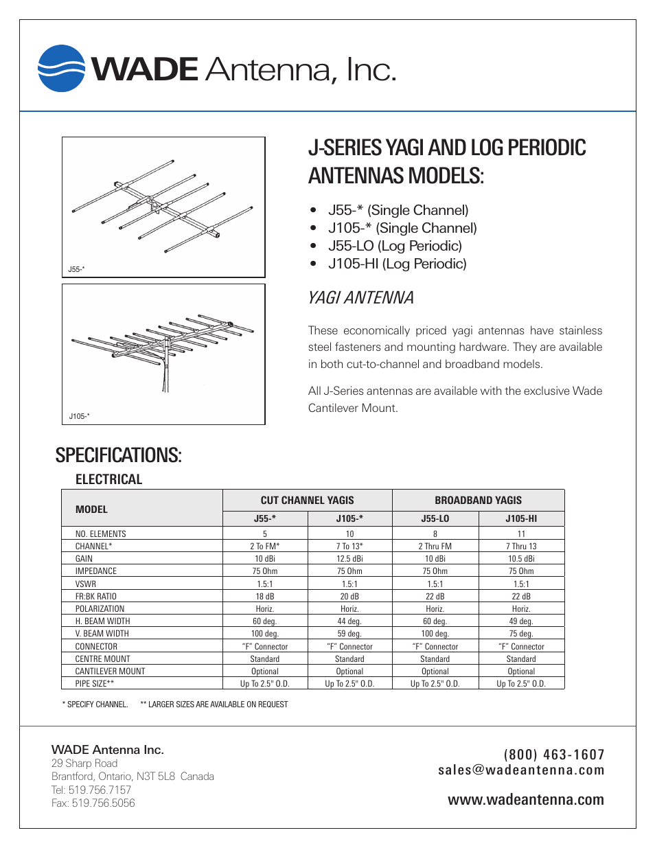 Wade Antenna J-Series User Manual | 2 pages